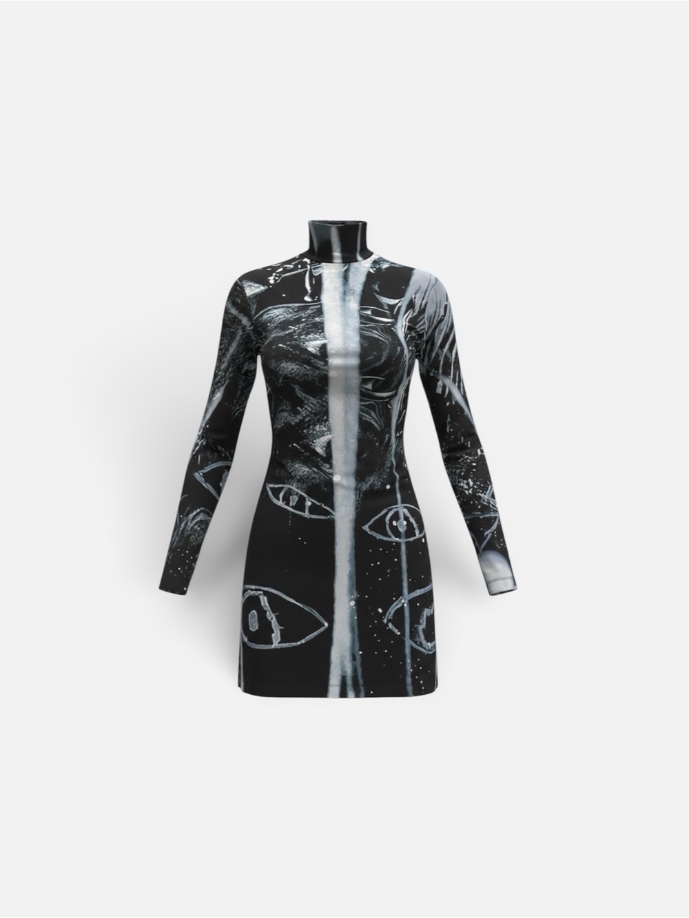 AHIRI | Abstract Eyes Bodycon Turtleneck Dress